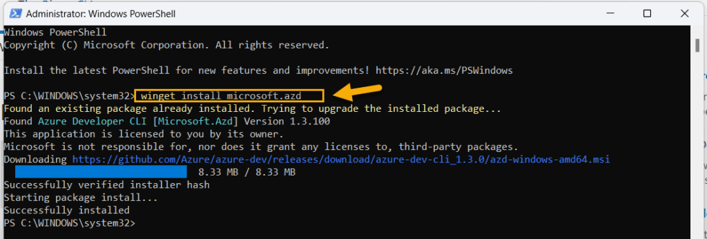 How to install Azure Developer CLI azd on Windows Powershell locally
